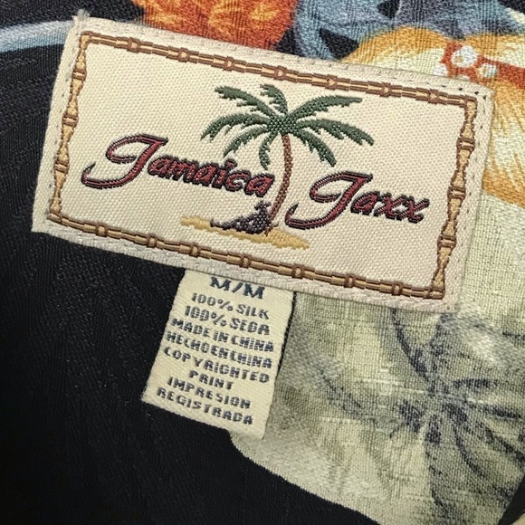 Jamaica Jaxx Black 100% Silk Short Sleeve Aloha Shirt - Picture 7 of 8